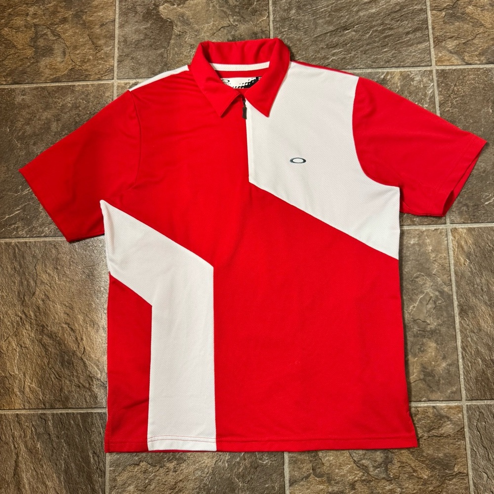 Oakley polo shirt men’s performance golf polo red and white color-block M